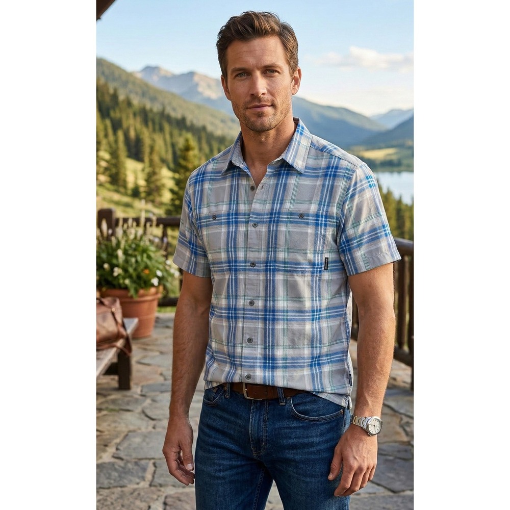 Eddie‎ Bauer Plaid Short Sleeve Hiking Shirt Men's M Mesh Back Outdoor Gorpcore